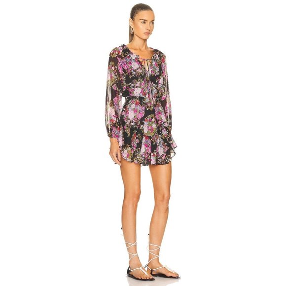 LOVESHACKFANCY Popover Floral Mini Dress Black Pink - NWT - Size Small - Picture 2 of 6